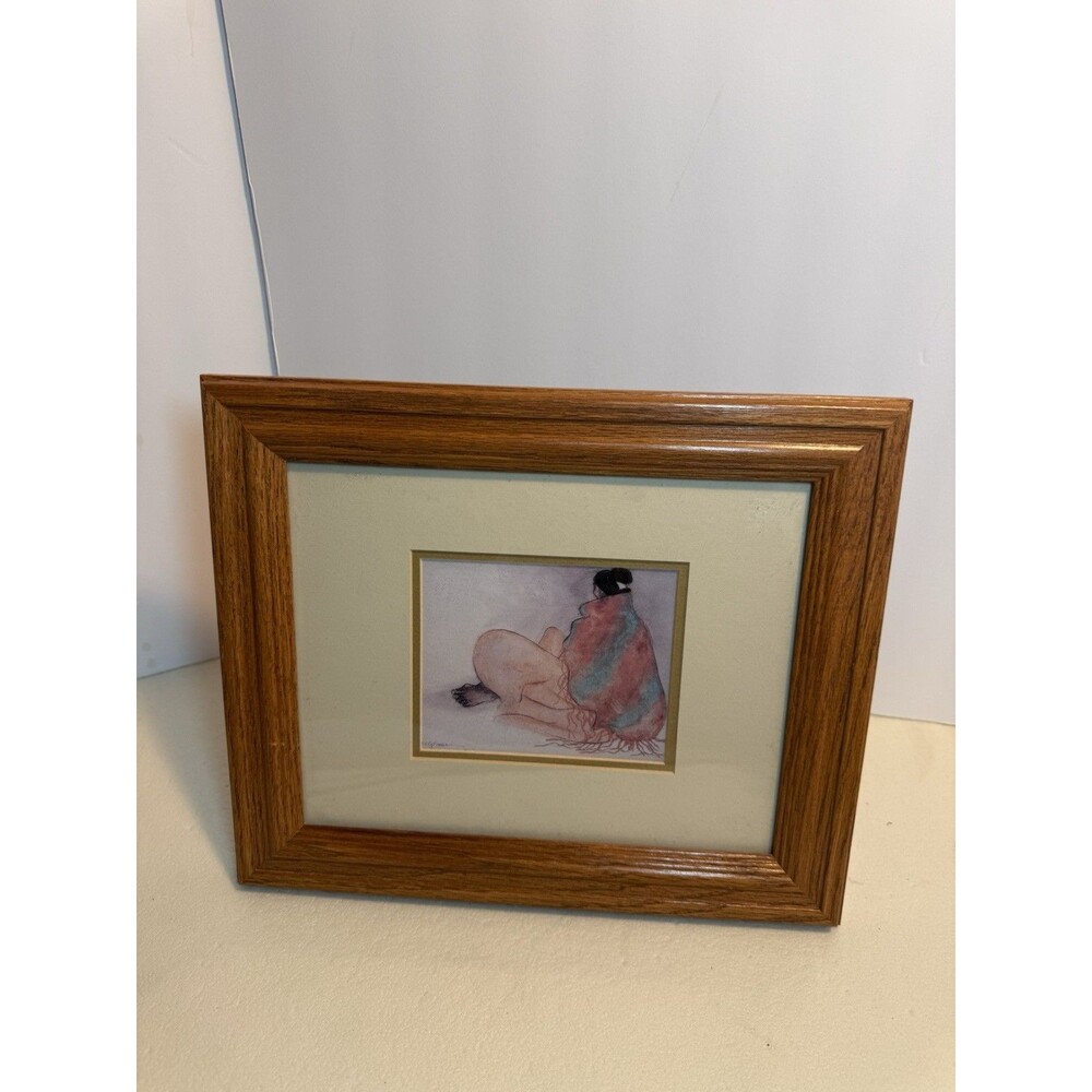 R.C. Gorman Framed Art Print Seated Nude Figure Wood Frame Matted
